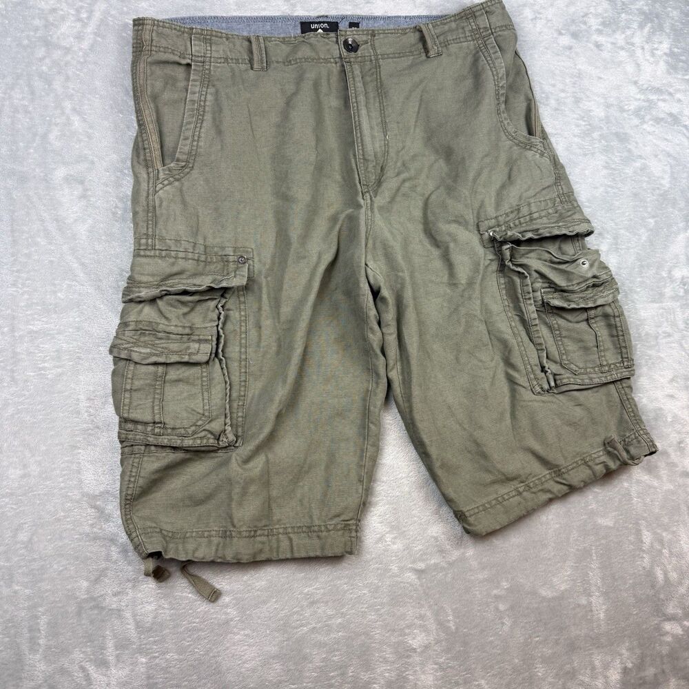 Union Olive Linen Cotton Cargo Shorts Mens 36 Military Utility Hiking